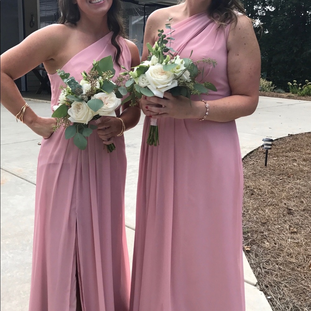 Blush pink one shoulder bridesmaid dress